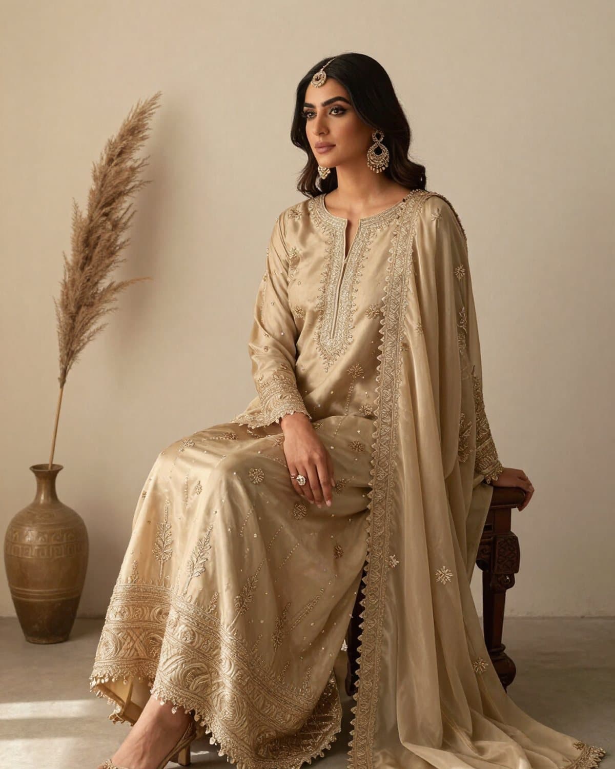 Champagne zari formal — Made-to-Order