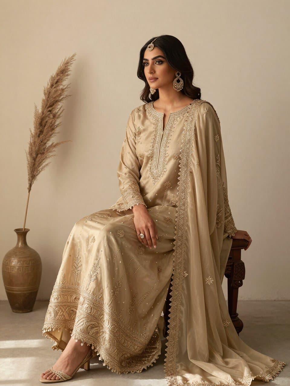 A made-to-order outfit being prepared at the Light & Grace atelier in Lahore